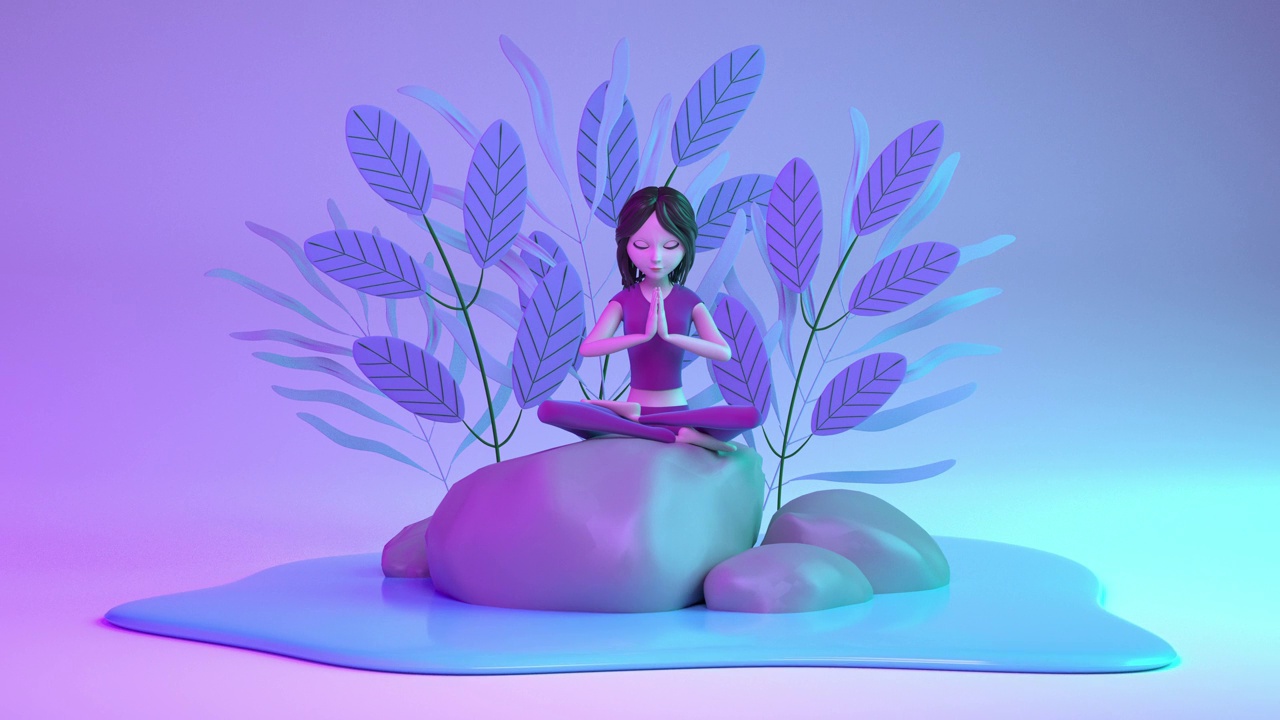 一个女孩在瑜伽姿势的冥想动画视频下载
