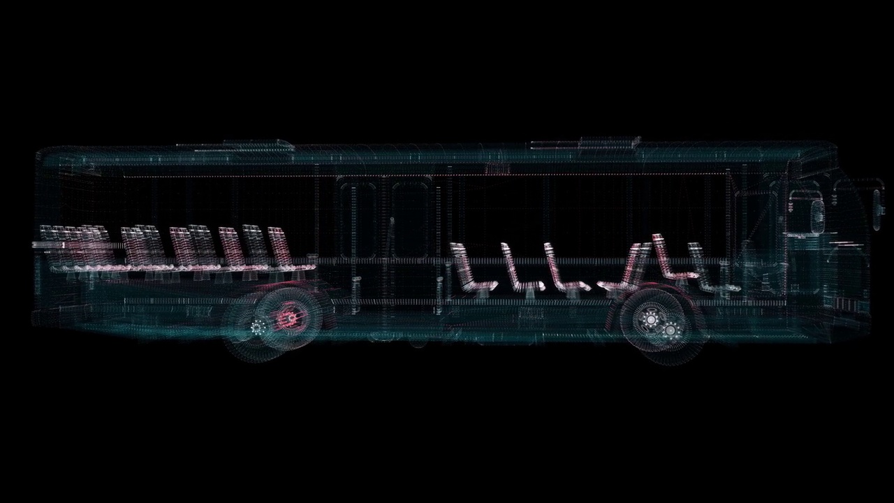 电动智能巴士全息图。交通，生态和技术概念视频素材