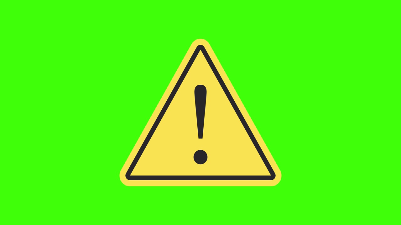 警告标志动画。危险或注意标志。绿色背景。4 k视频素材