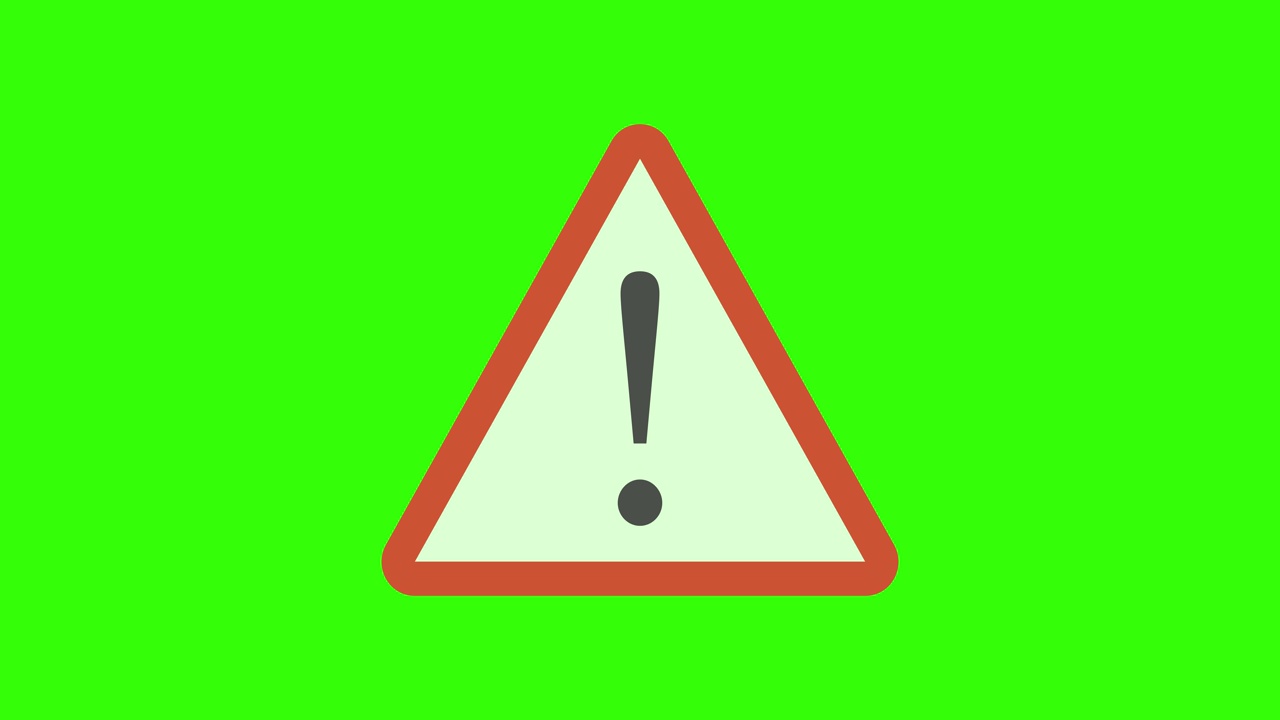 警告标志动画。危险或注意标志。绿色背景。4 k视频素材