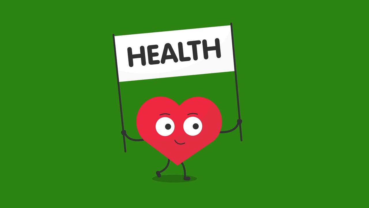 可爱的心脏字符与健康标志动画视频素材