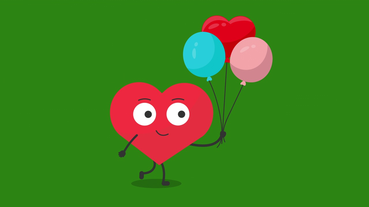 可爱的心脏角色与生日气球动画视频素材