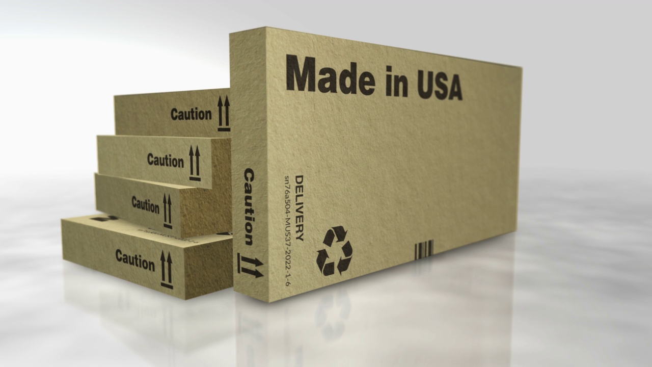 美国制造的盒子抽象概念3d渲染视频下载