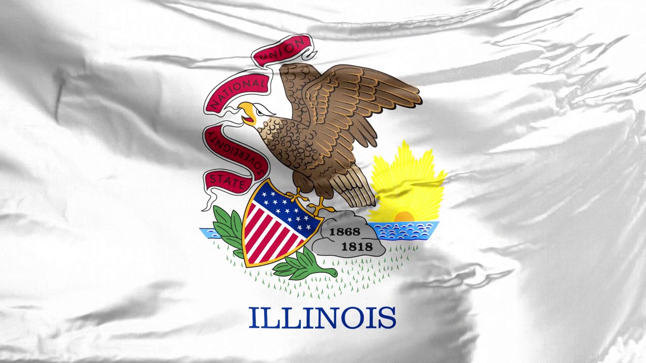 美国中西部地区伊利诺斯州飘扬的旗帜。3D插图。视频下载