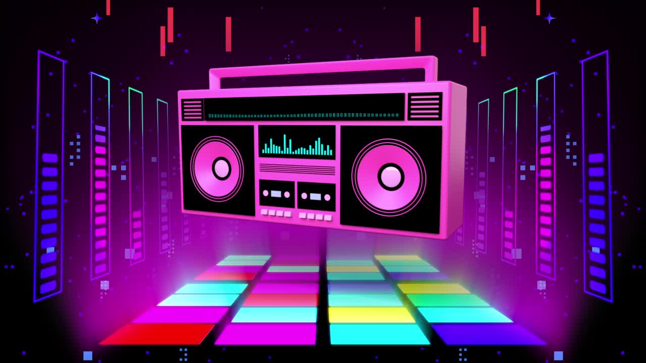 粉色复古立体声收音机舞蹈音乐派对视频素材