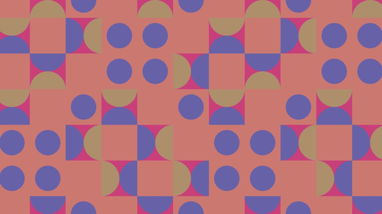 抽象的几何马赛克与非常接近的紫罗兰元素。几何瓷砖在抽象动画模式。平面设计中的运动图形背景视频素材
