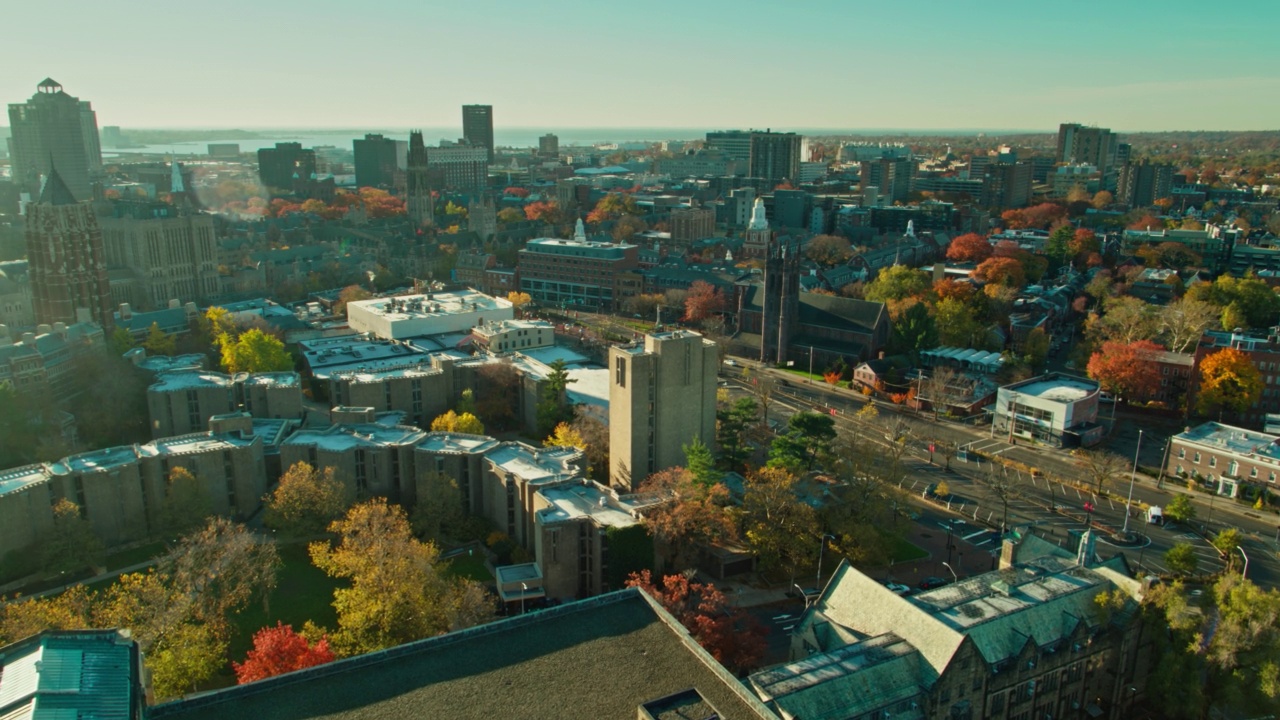 耶鲁校园在纽黑文，康涅狄格州的鸟瞰图视频素材