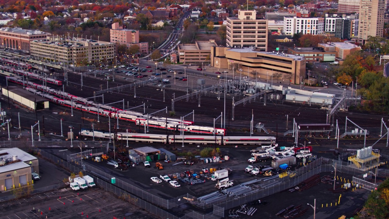 鸟瞰图的火车站和火车站在纽黑文，康涅狄格州视频素材