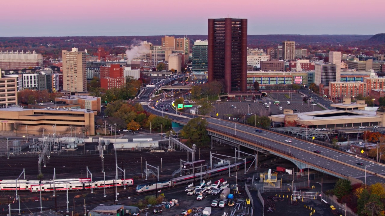 康涅狄格州纽黑文市中心的鸟瞰图视频素材