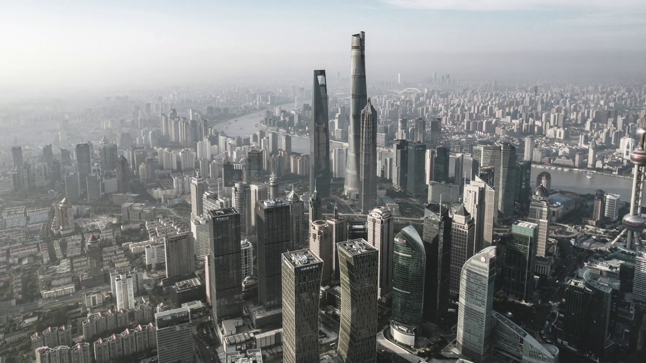 Hyper Lapse和上海天际线鸟瞰图视频素材