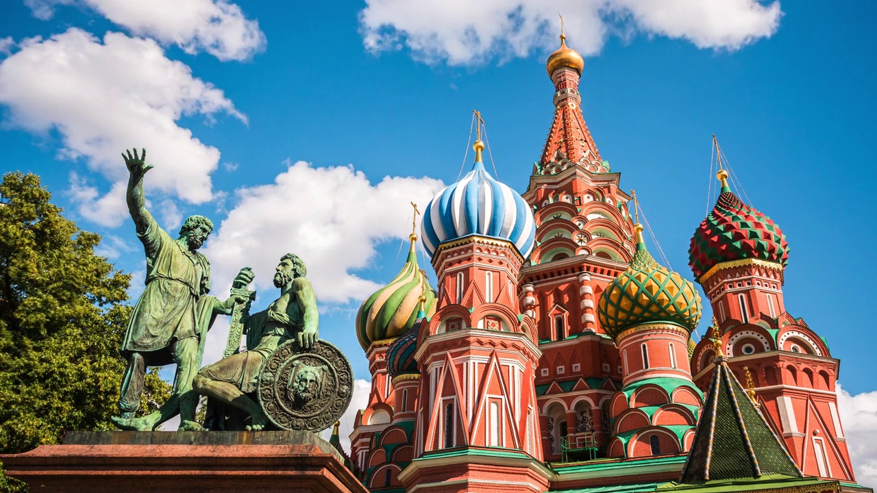 俄罗斯莫斯科红场的国家地标圣瓦西里斯大教堂视频素材