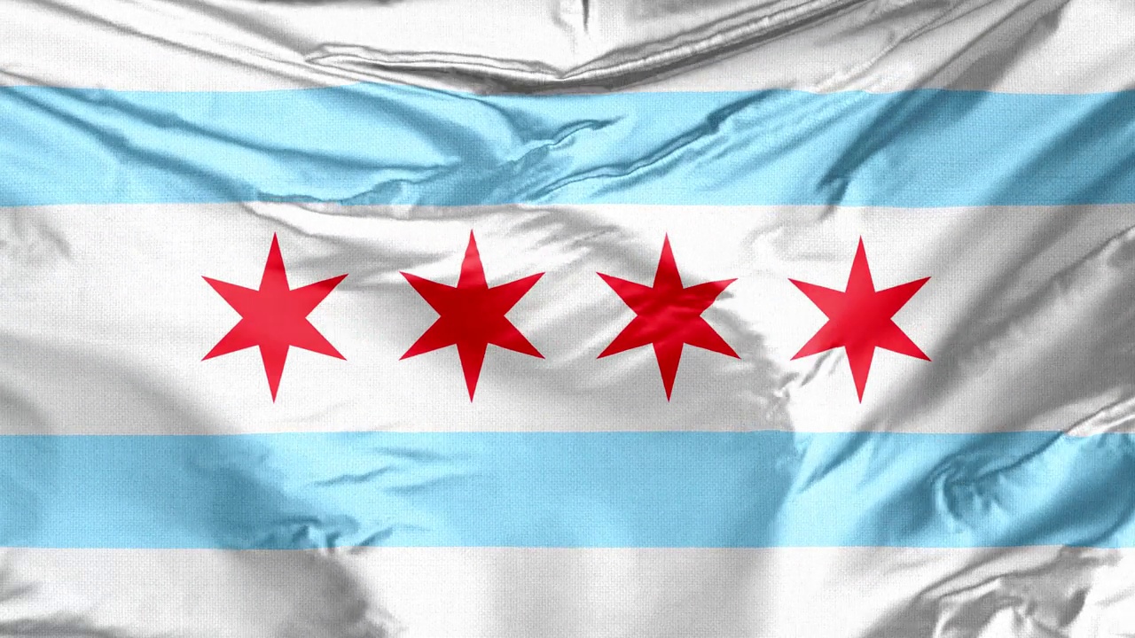 伊利诺斯州芝加哥飘扬的旗帜。3d动画。视频素材