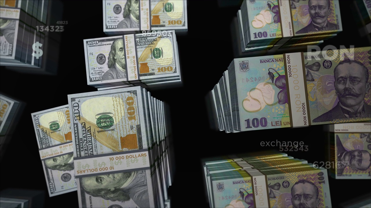 美元与罗马尼亚雷币兑换循环动画视频素材