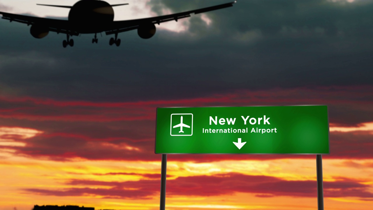 飞机降落在美国纽约机场视频素材