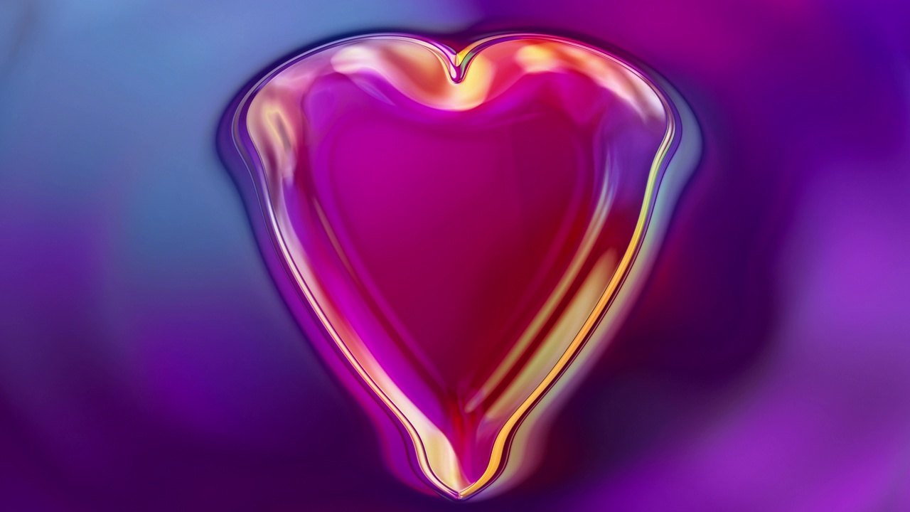 3D心形蓝色粉红紫色发光抽象背景。爱的情感情人节庆祝。4K动画CGI抽象失真波纹动画充满活力的背景视频下载
