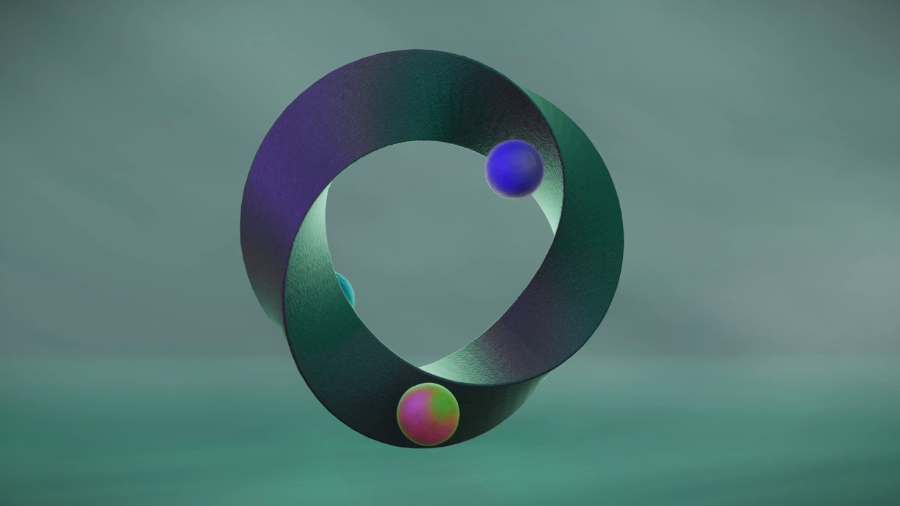 摘要蓝色扭曲环面形莫比乌斯带三球旋转旋转视频素材