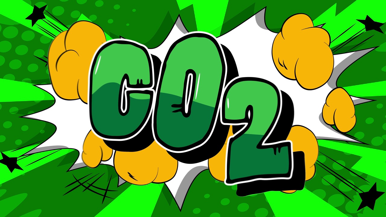 二氧化碳。4k动画漫画书文字文本移动在抽象漫画的背景。视频下载