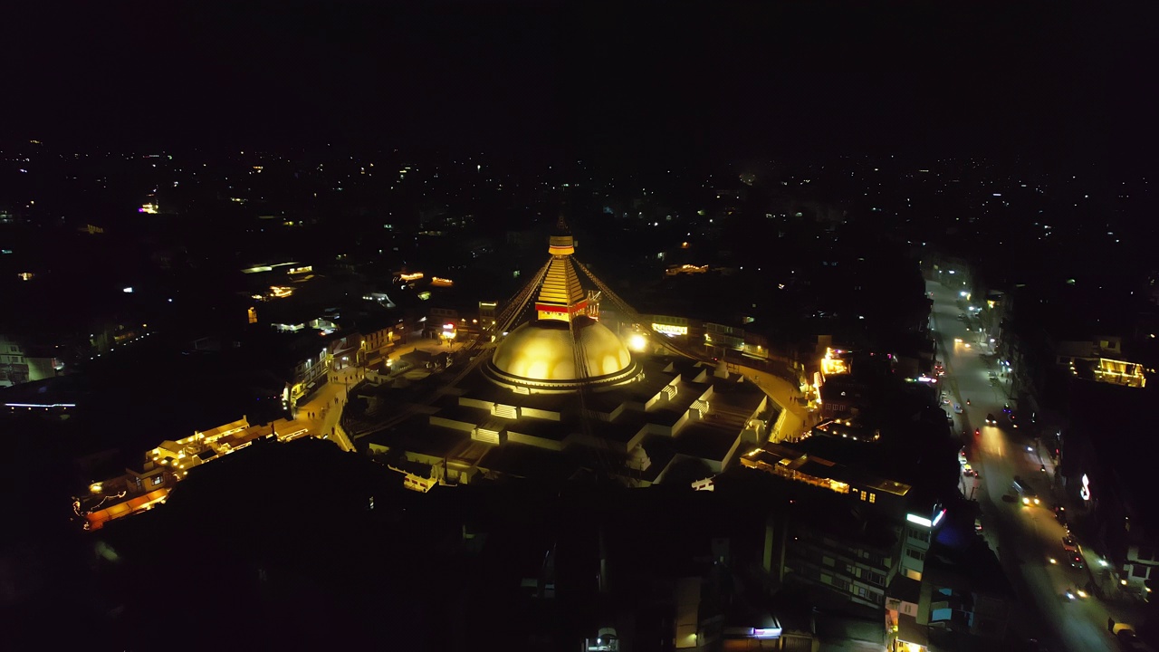 尼泊尔，博德纳斯塔夜间的高视角视频下载