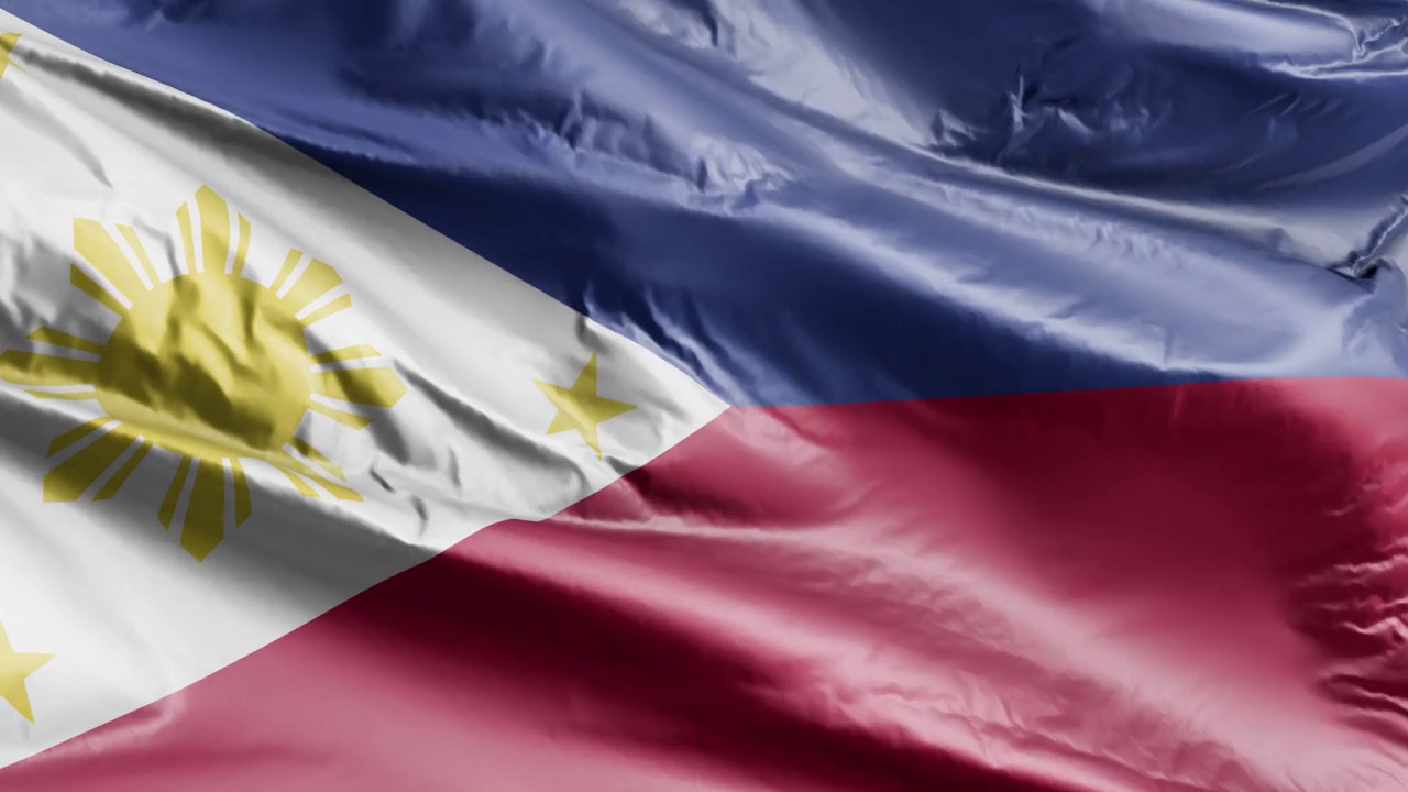 菲律宾国旗在风环上飘扬。菲律宾旗帜在微风中摇曳。完全填充背景。10秒循环。视频下载