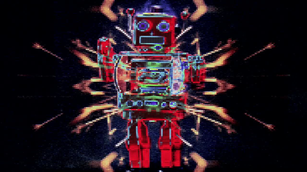 数字动画攻击红色机器人向你走来视频素材