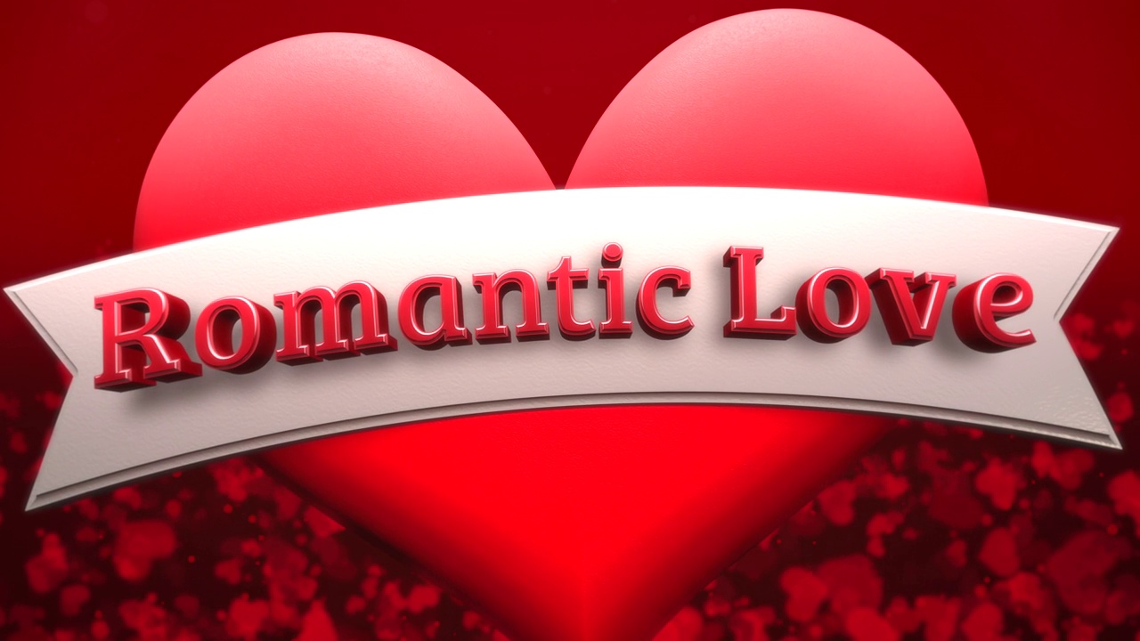 浪漫的爱情与飞小的心和大的心与丝带在红色的背景视频素材