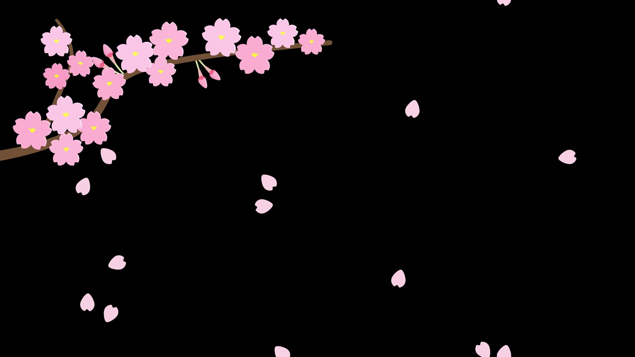 跳舞的樱花树枝动画黑色背景视频素材