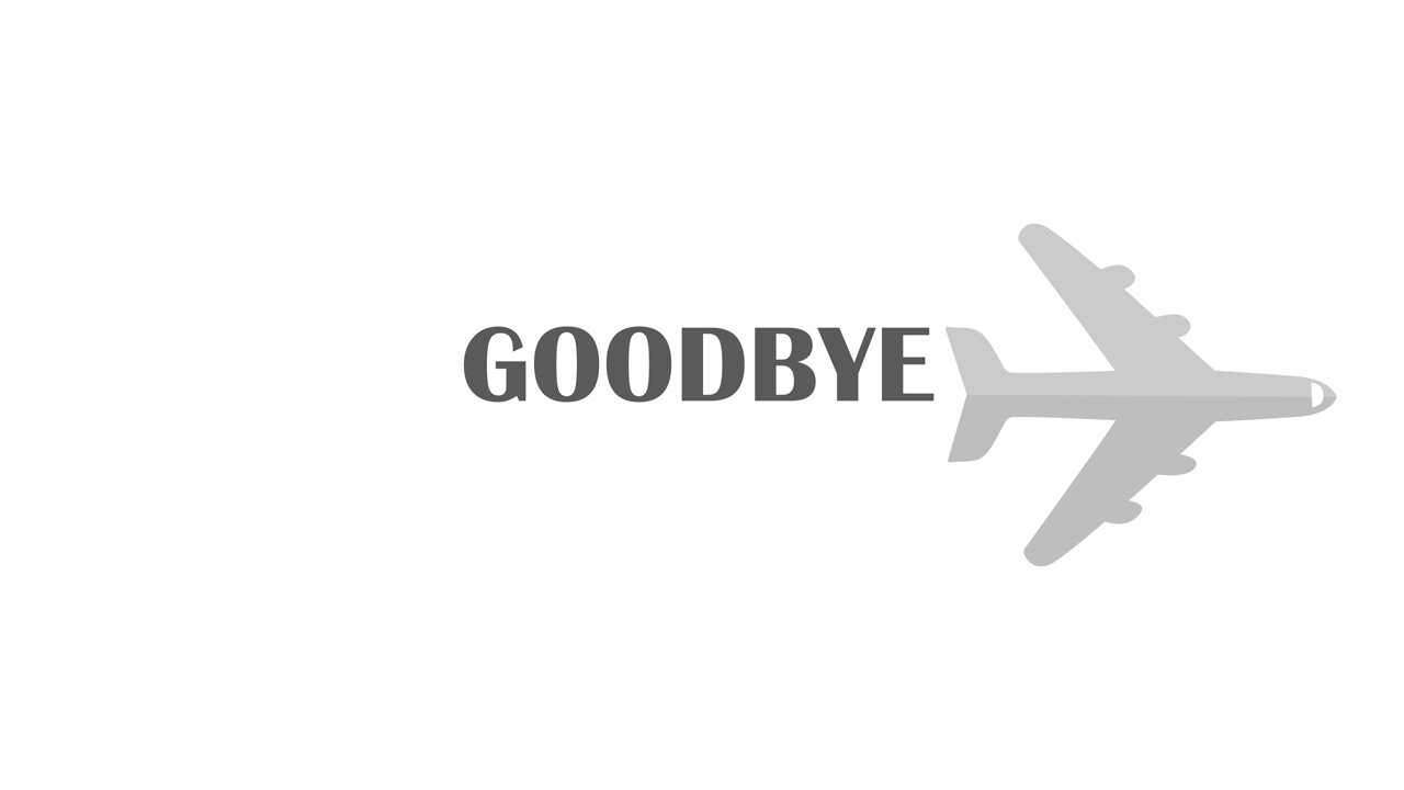 一架灰色的飞机飞过，留下一道痕迹，铭文说再见。动画视频,4 k视频下载