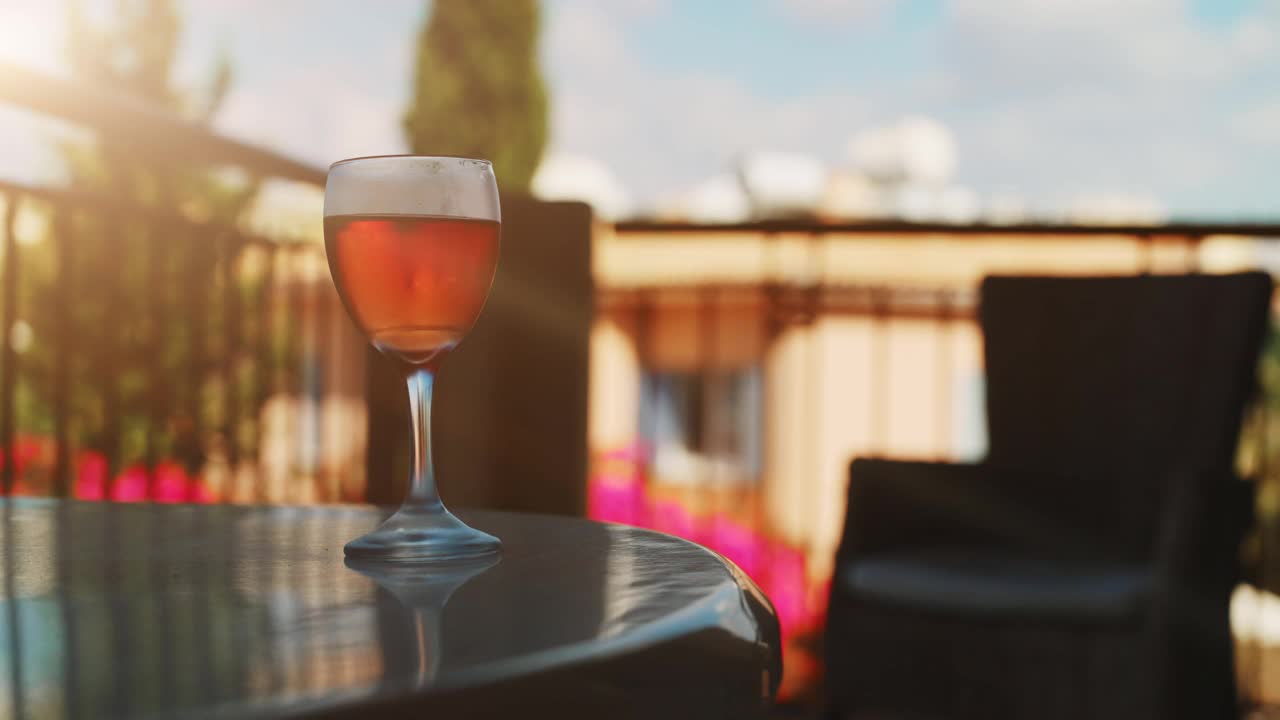 夏天的玻璃和冰冷的桑格利亚汽酒。视频素材