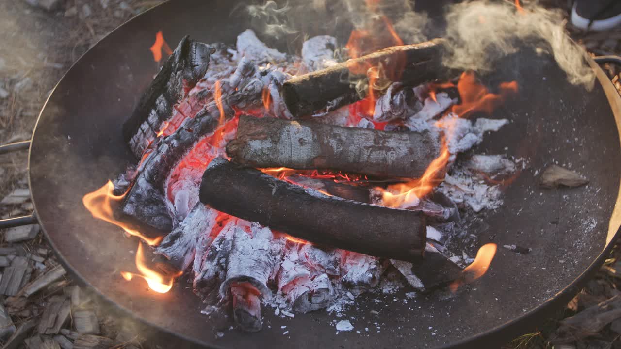 营火中燃烧的木柴视频素材