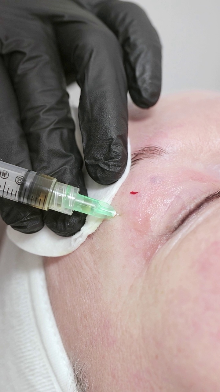美容师给女人的脸上注射一种能使皮肤年轻化的药物。视频下载