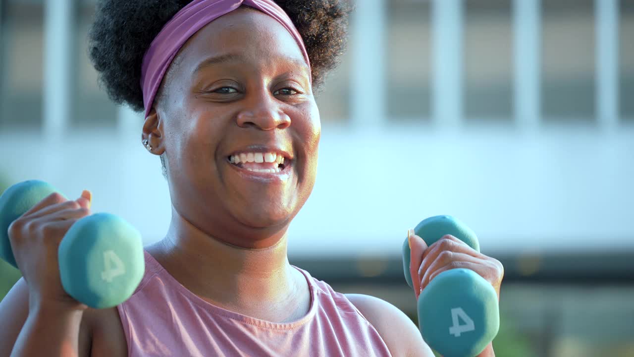 非裔美国妇女用哑铃锻炼视频下载