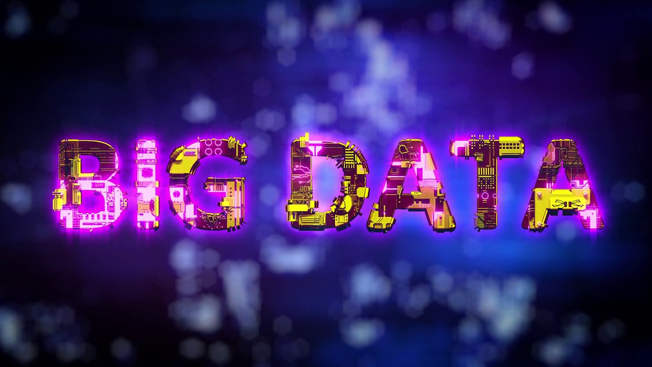 大数据在网络朋克风格的紫黄色霓虹灯文本闪亮视频下载