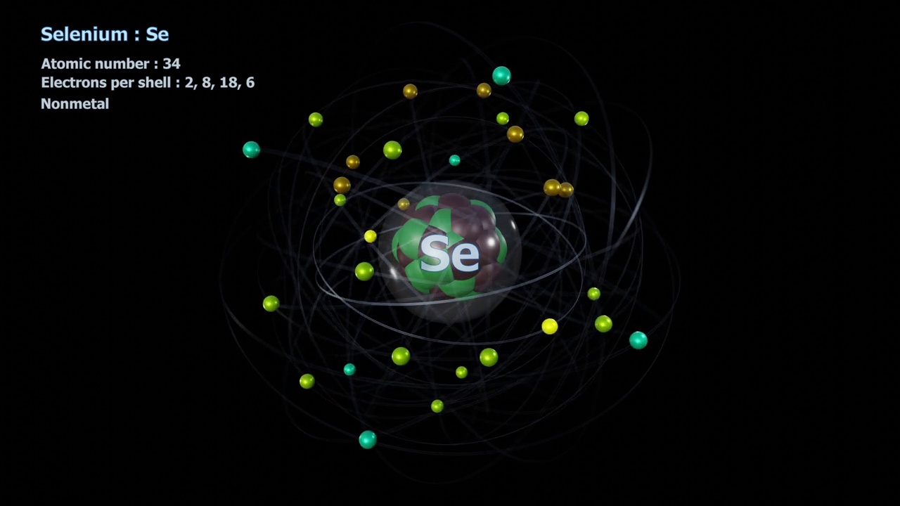 有34个电子在黑色轨道上无限旋转的硒原子视频下载