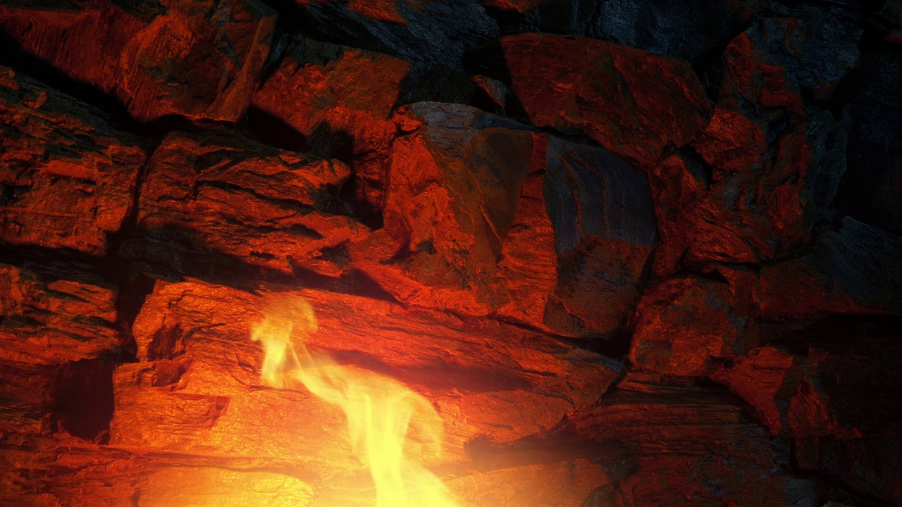 火在岩壁上燃烧视频素材