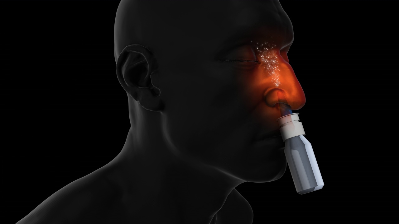 减充血鼻喷雾剂-男人-黑色背景视频下载