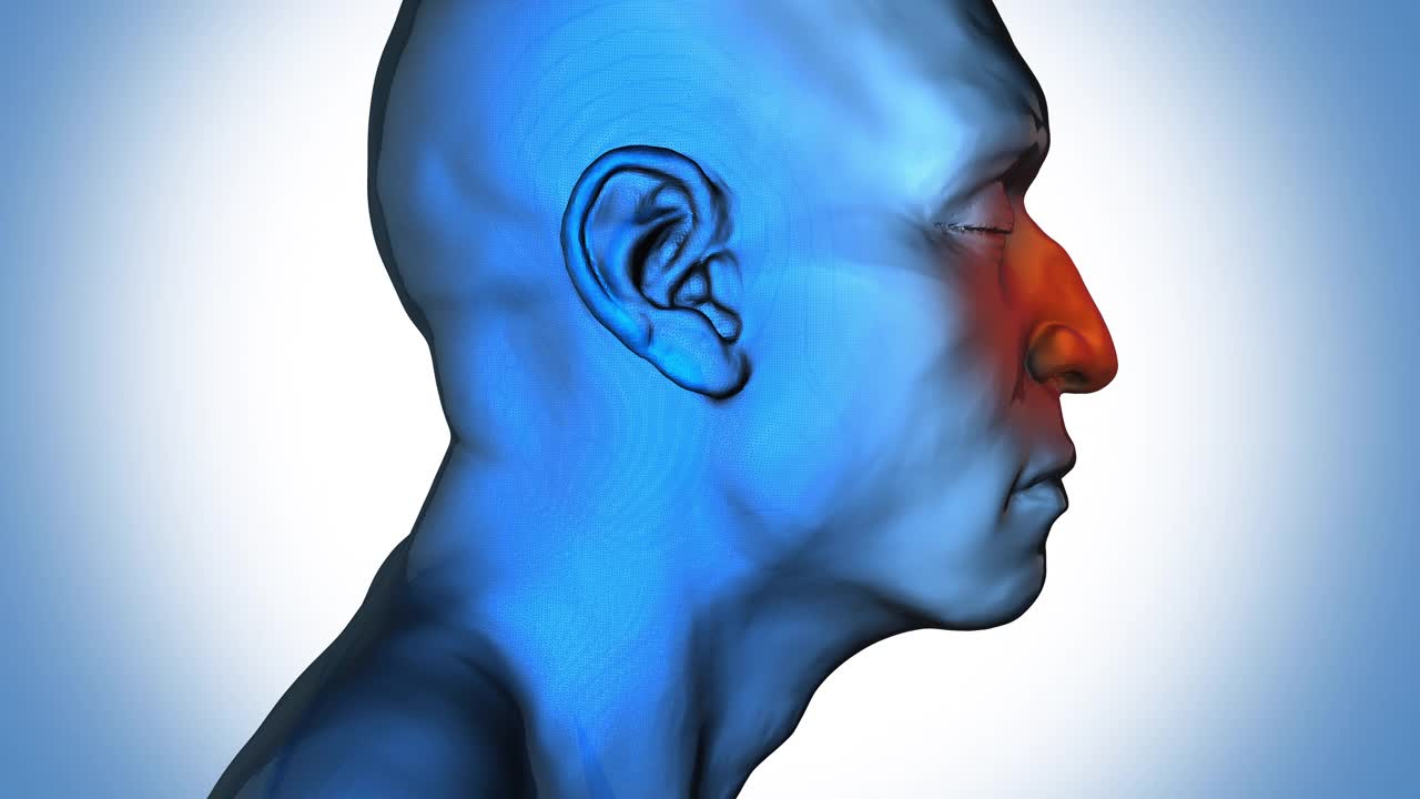 减充血鼻喷雾剂-男人-蓝色背景视频素材