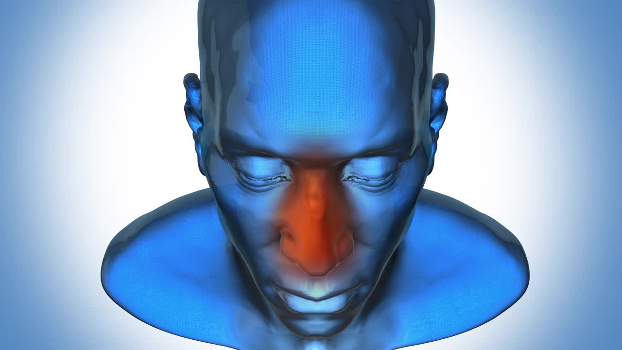 减充血鼻喷雾剂-男人正面图-蓝色背景视频素材