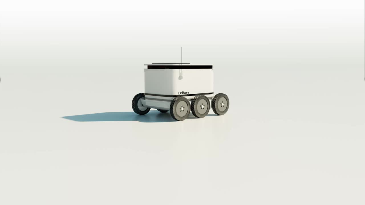 自动送货机器人3D动画。Smart-sensing技术。自动送货车是指一种自动驾驶的，无需人工调解就能送货的车辆。4 k视频下载