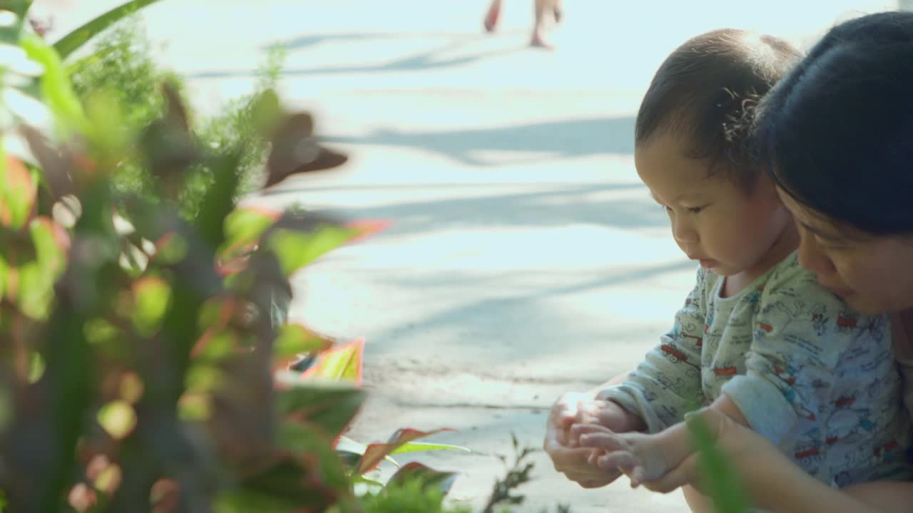 亚洲母亲为儿子的可持续生活方式感到快乐并积极学习。视频下载