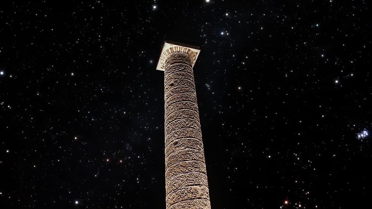 意大利罗马的图拉真柱对抗星空。视频下载