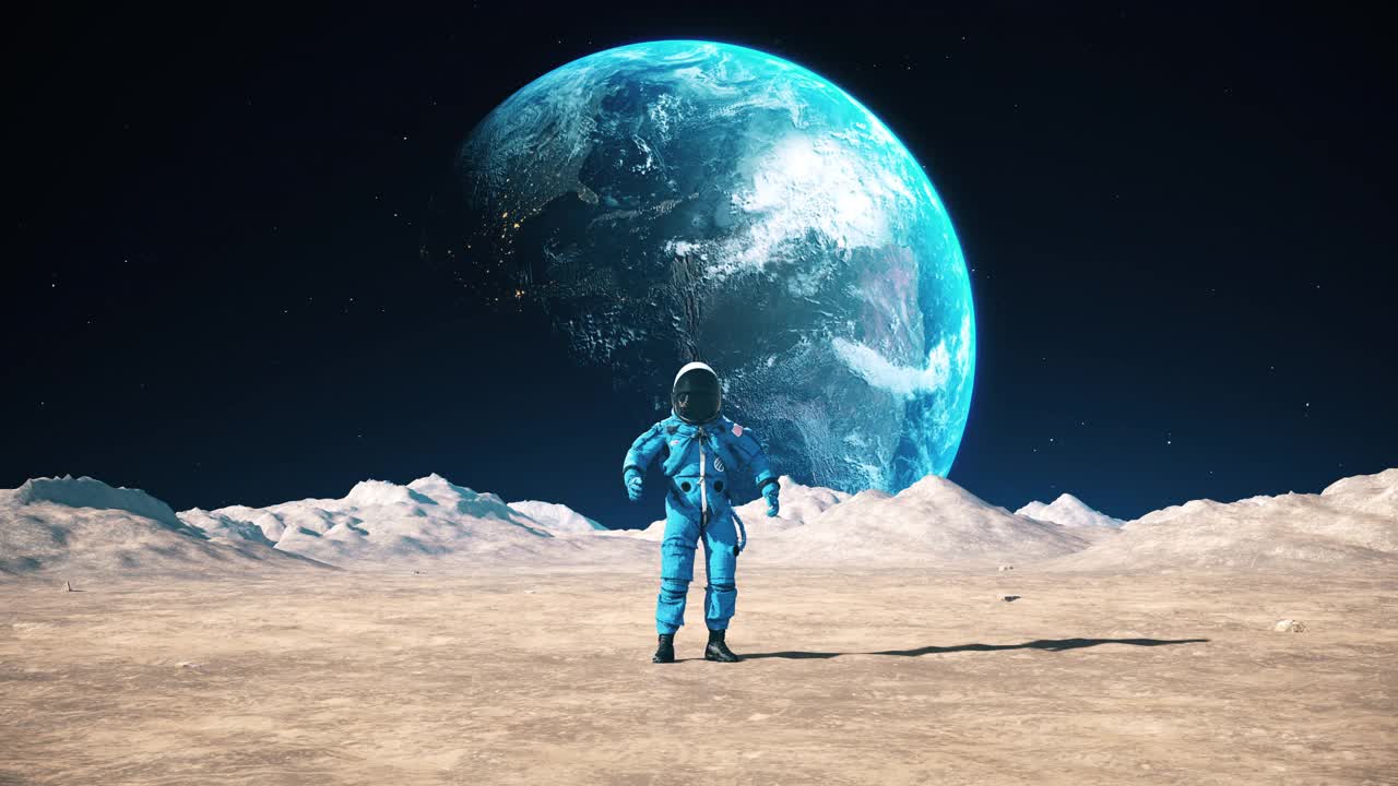 疯狂的宇航员在月球表面跳舞。庆祝他的成功。视频下载