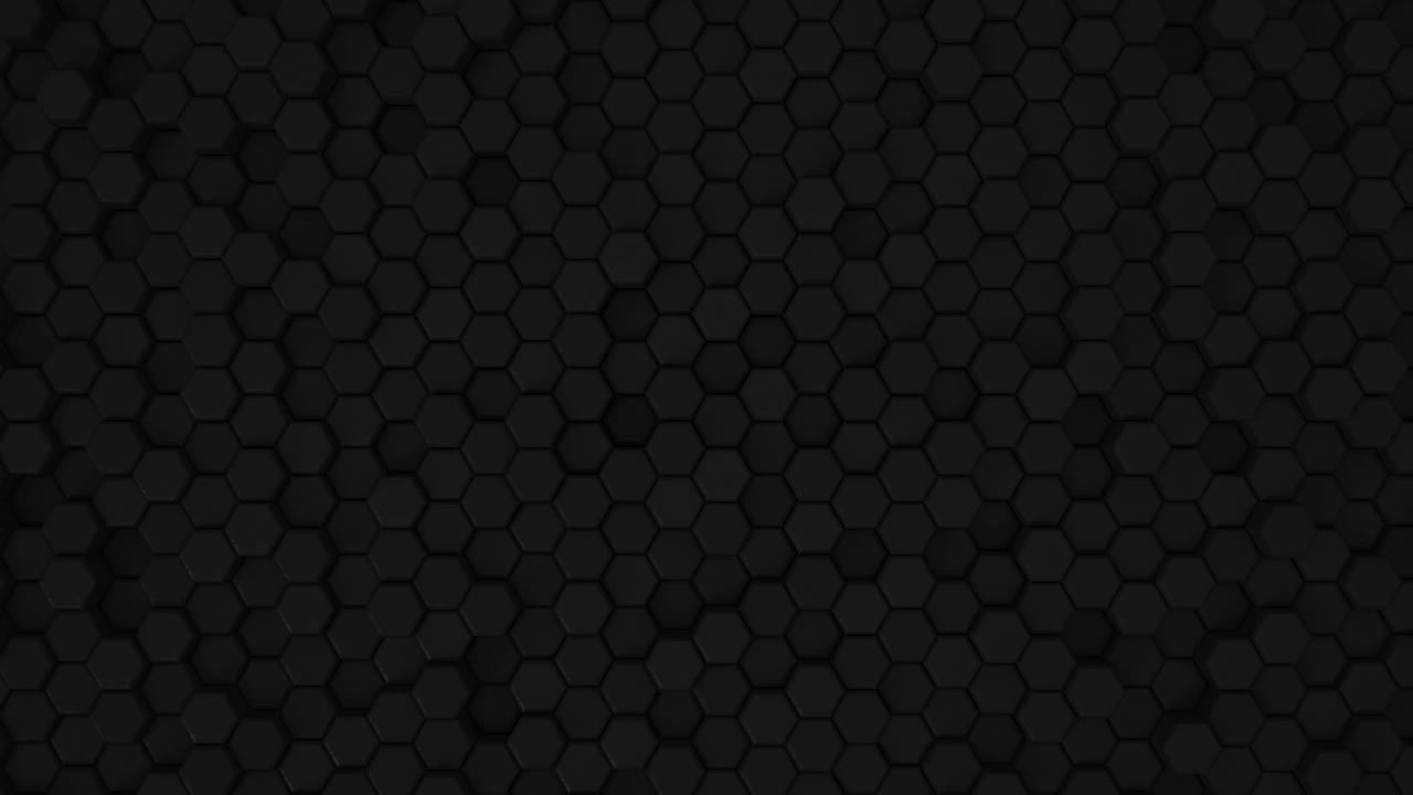 黑色:黑色最小的六边形网格图案动画在深午夜黑色。干净的背景与光滑的黑色六边形形状。灰色空间。戏剧性的感觉视频素材