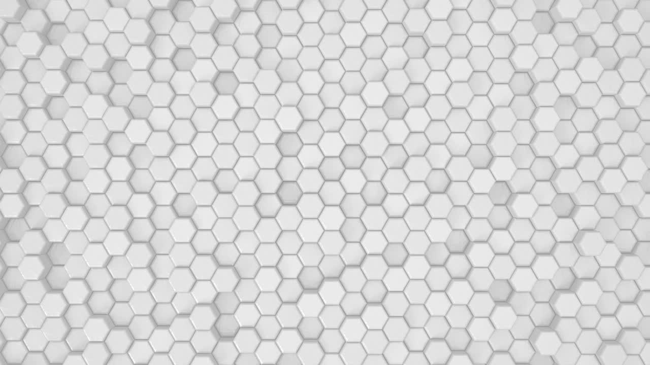摘要:六边形几何表面环1A:明亮干净的最小六边形网格图案，随机波动运动的背景画布在纯墙建筑白色。无缝循环4K超高清FullHD视频素材