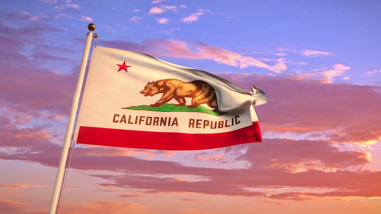 缓缓挥舞着加州国旗。4 k的3 d动画。视频下载