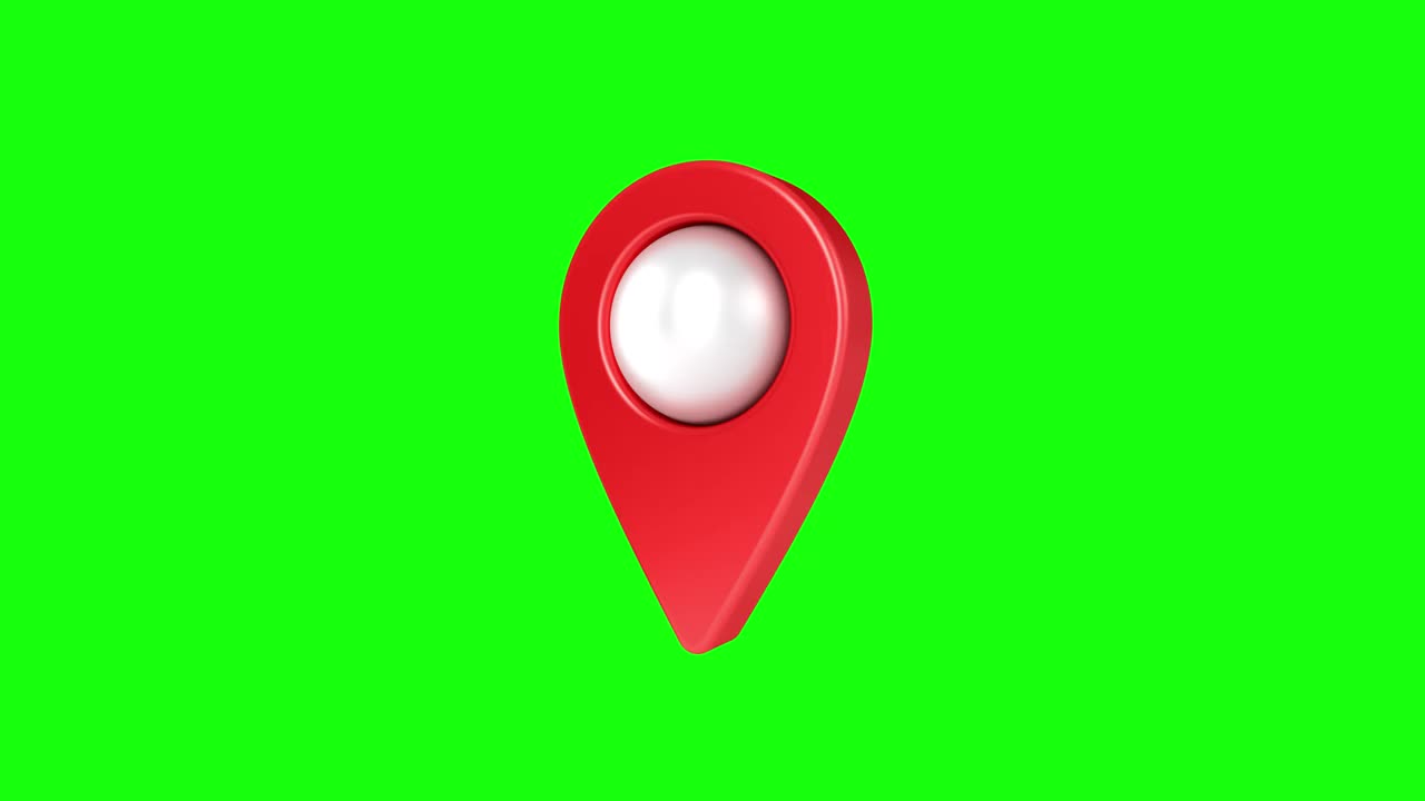 红色指针映射。完全无缝循环旋转隔离在绿色屏幕背景上。销地图图标。全球定位系统(GPS)标记的地方。位置的象征。色度键。视频下载