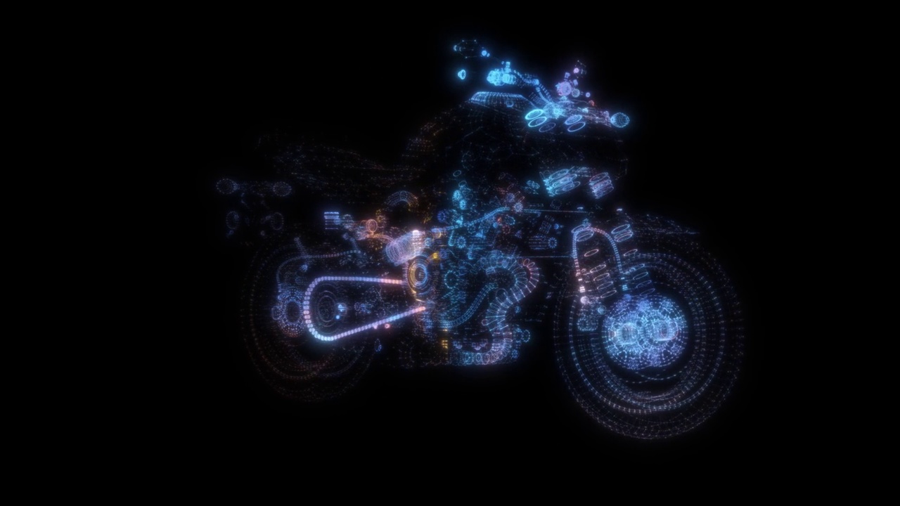 摘要摩托车由发光点和发光线组成视频下载