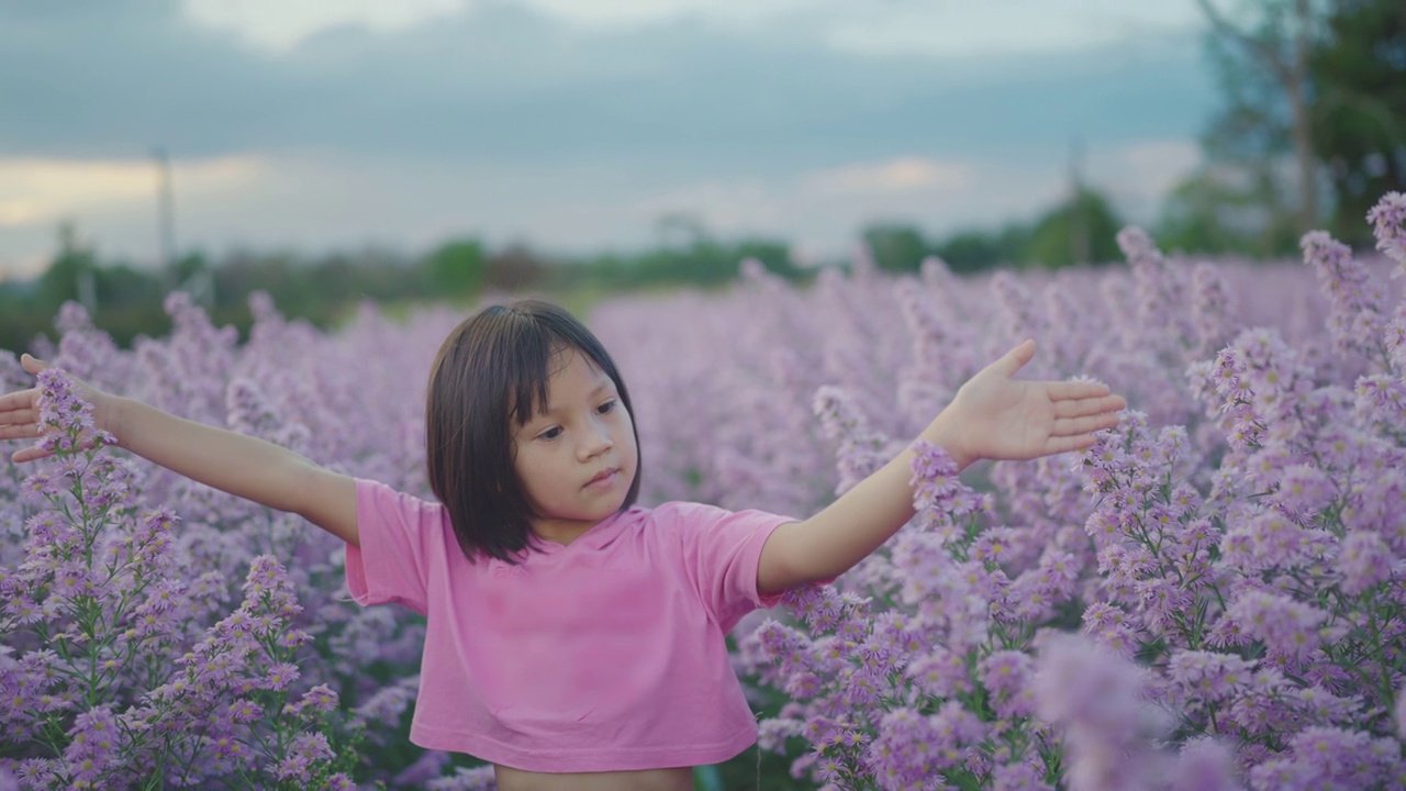 缓慢的运动。女孩的手摸着花的白花。视频素材