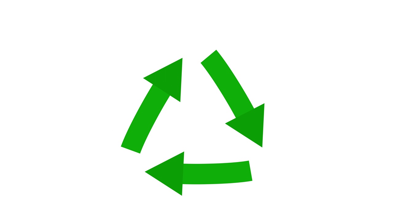 循环logo旋转动画。回收标志动画旋转在白色背景。回收，再利用，环境，自然，废物回收公司的标志。统一回收图标视频下载