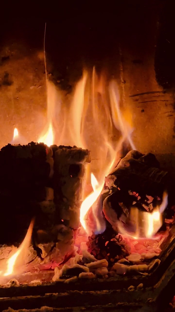 冬天用壁炉里的火焰取暖视频素材