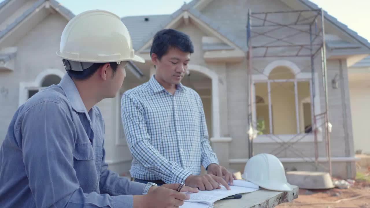 亚洲男子工程师检查在建室内房屋视频下载